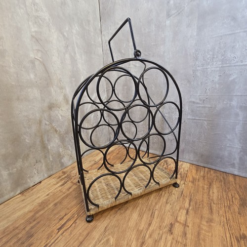 Black metal rattan 10 bottle - metal, &