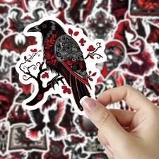 50 Witchy Gothic Horror Red & Black Spooky  Small Waterproof  Vinyl  Stickers