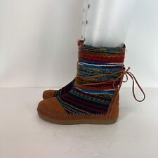 TOMS Women Nepal Boots Rainbow Embroidered Toe Leather Sherpa Brown UK 4.5