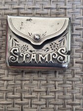 English Hallmarked Sterling Silver Envelope Stamp Case Box Holder Embossed STAMP