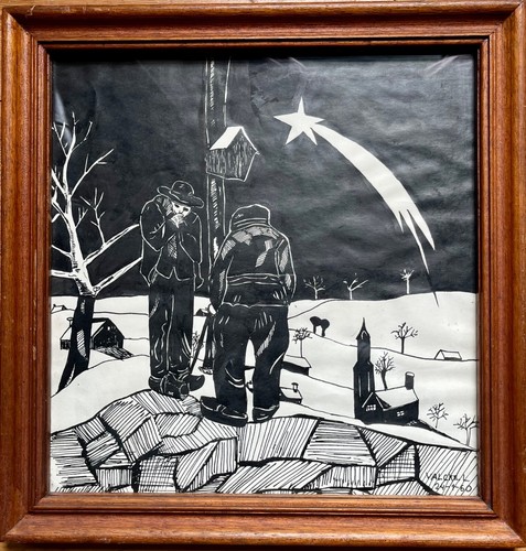 Original folk art pen ink - folk,