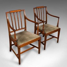 Pair Of Vintage Elbow Chairs, French, Georgian Revival, Armchair, Sheraton Taste