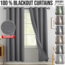 Thick Thermal Linen Blackout Curtains Ready Made Eyelet Ring Top Curtain Pair