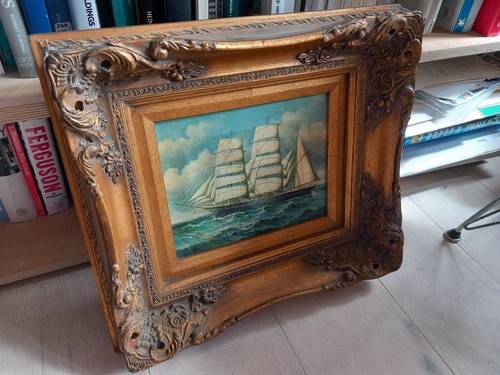Antique framee ship oil - ship,