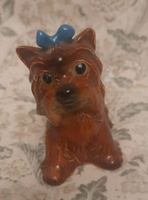 Cute Vintage Goebel Yorkie Terrier Dog With Blue Ribbon