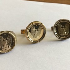 Franklin Mint 925 Silver Ring~14K Gold Eagle Coin Ring~Size X-X 1/2 & Cufflinksb