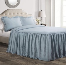 Lush Decor Ruffle Skirt Bedspread Vintage Chic  3 Pcs, Lake Blue