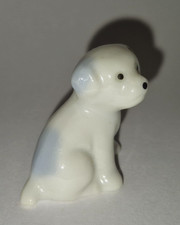 Vintage Dog Figurine ~ White Puppy with Blue Patches Ceramic Ornament ~ Unmarked