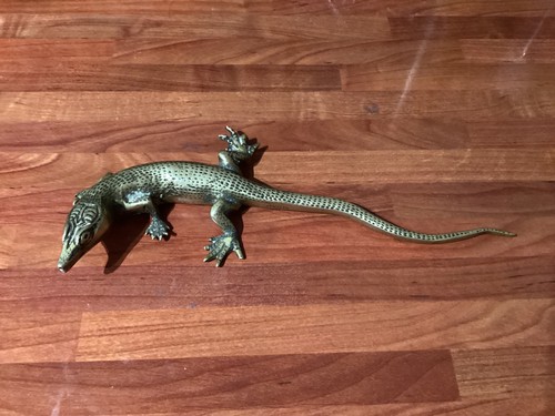 Antique brass lizard figure - lizard,