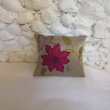 Luxury Cushion Cover, Pure Silk, Flowers, Beige, Red, Green, 34cm x 37cm
