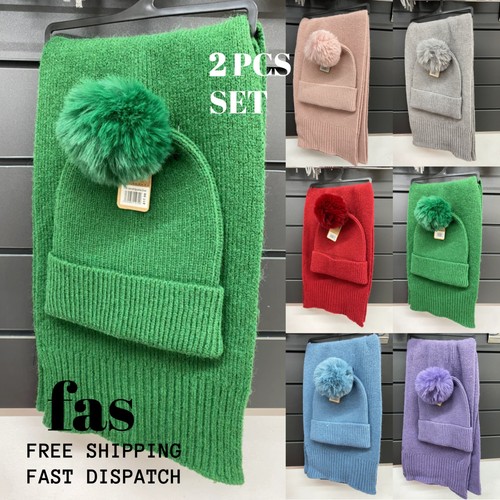 Ladies plain hat scarf set - hat,