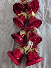 Large Red Bell Xmas  Decorations 4 Lots of 2 ~ 5" Tall x 6" Diameter Plastic 