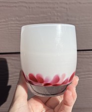 Petal Glassybaby - White With Pink Petal  Votive Holder - Pre Trisk