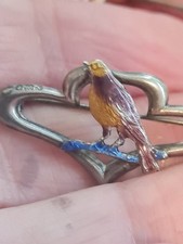 silver old enamelled bird brooch beautiful