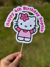 Personalise Hello Kitty birthday cake topper non edible 4 designs matching badge