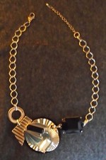 Jaeger Statement Silver Disc Necklace black gem silver-tone chunky chain vgc