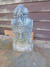 Vintage Weathered Stone Buddha Head Garden Statue 11" Tall..