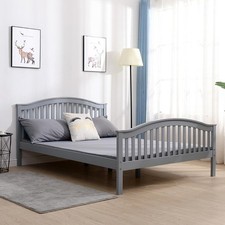 Double Grey Wooden Bed 4ft 6 Solid Pine High End Slatted Base Seconds