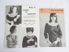 Vintage Crochet Pattern Collars Cuffs 1960s Lyscordet Goldfingering Ladies x 2