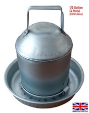 Metal Chicken Drinker Poultry Fountain Steel Galvanised 1/2 Gallon Heavy Duty