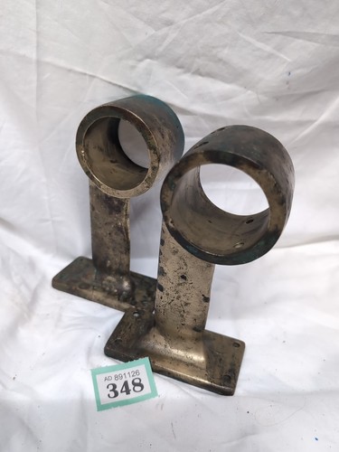 Pair large brass deck pole - of,
