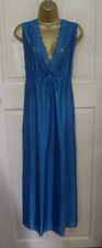 VINTAGE STYLE PETROL BLUE SILKY NYLON LONG NIGHTDRESS PRETTY LACE 22-24