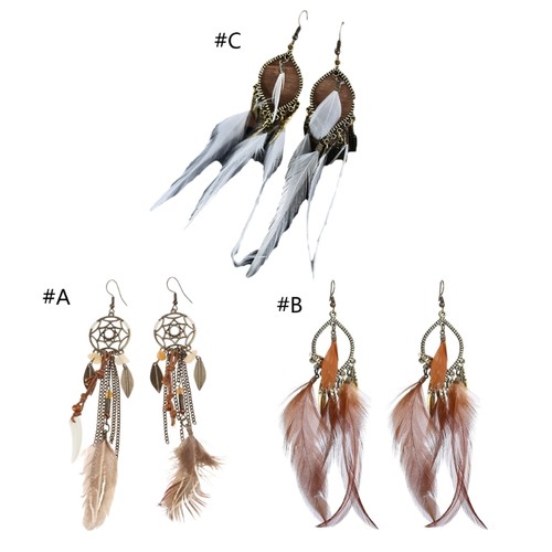 Long tassel feather earrings - long,