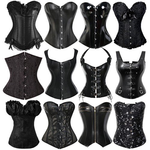 Womens black lace - up, overbust