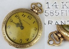antique 14k Gold pocket pendant watch Lady Waltham SOLID GOLD 15j womens