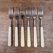 Vintage Forks Faux Bone Handles x6 Old English Forks Antique Cutlery