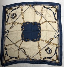 MARTELL COGNAC GRAND NATIONAL 100% SILK SQUARE CREAM & BLUE SCARF MADE IN ITALY