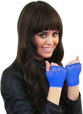 Short Fishnet Mesh Blue Fingerless Gloves 80s Halloween Hen Party Fancy Dress