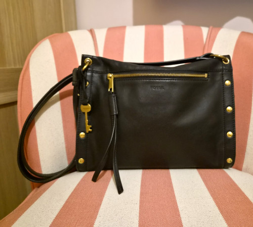 Fossil black leather shoulder - leather,