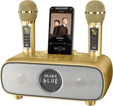 DLARA Karaoke Machine Player  Speaker Bluetooth 2 UHF Wireless Microphones Gold