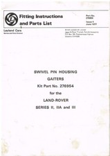 LAND ROVER S1 2 2A 3 SWIVEL PIN HOUSING GAITERS PARTS LIST/FITTING INSTRUCTIONS