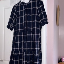 Ladies Navy Check Smock Dress Size 16