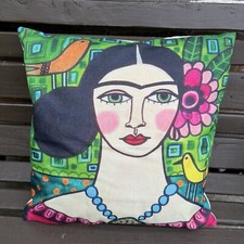 Frida Kahlo Graphic Print Cushion Bright Funky Colourful Boho Retro