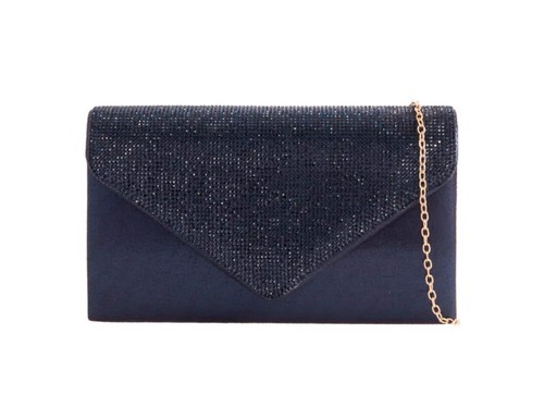 Navy diamanté jewelled clutch - jewelled,