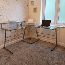 Glass Computer Desk Large Corner Workstation Modern Executive Home Office Table