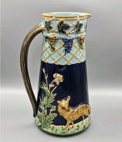Majolica jug fox and - jug,