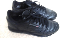 REEBOK CLASSIC Women's Black Real Leather Lace-Up All-Round Sports Trainers UK 6