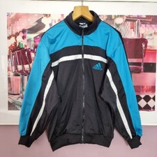 Vintage Adidas Tracksuit Top 90's Neon Baby Blue Medium (36/38) Big Back Logo 