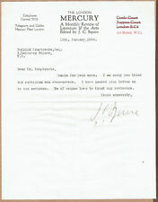 Sir John Collings Squire, Poet, Historian, Editor. 1926 Autograph Letter
