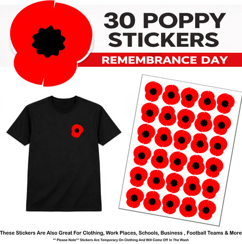 30x remembrance poppy - remembrance, stickers
