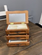 Wooden Jewellery Box With Cushioned Lid 2 Drawers And Mirror