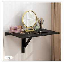 Costway Wall Mounted Folding Computer Desk Black, Space Saving Compact Desk 