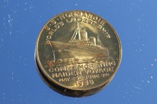 CGT FRENCH LINE SS NORMANDIE RARE BRONZE MAIDEN VOYAGE ART DECO MEDAL COIN 1935