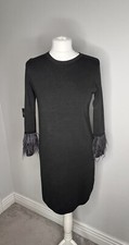 Ladies Zara Black Feather Cuff Dress Small Up To Uk 10