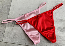 Sexy Thongs x2 Womens Satin Love G-string Valentines Underwear Lingerie Knicker