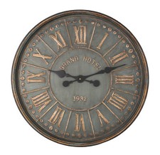Large Round Distressed Green Grand Hotel Metal Wall Clock Bronzed Numerals 60cm